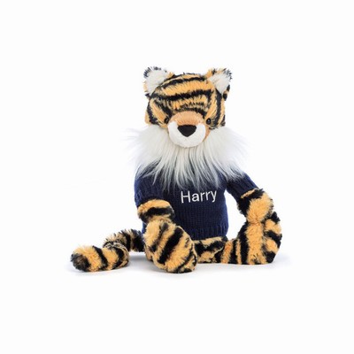 Jellycat Bashful Tiger with Navy Jumper UK | 16845JKHB